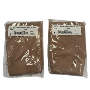 Lot of Two Beige Medical Support Closed Toe Knee Highs 20-30 mmHg Sz X-Large New